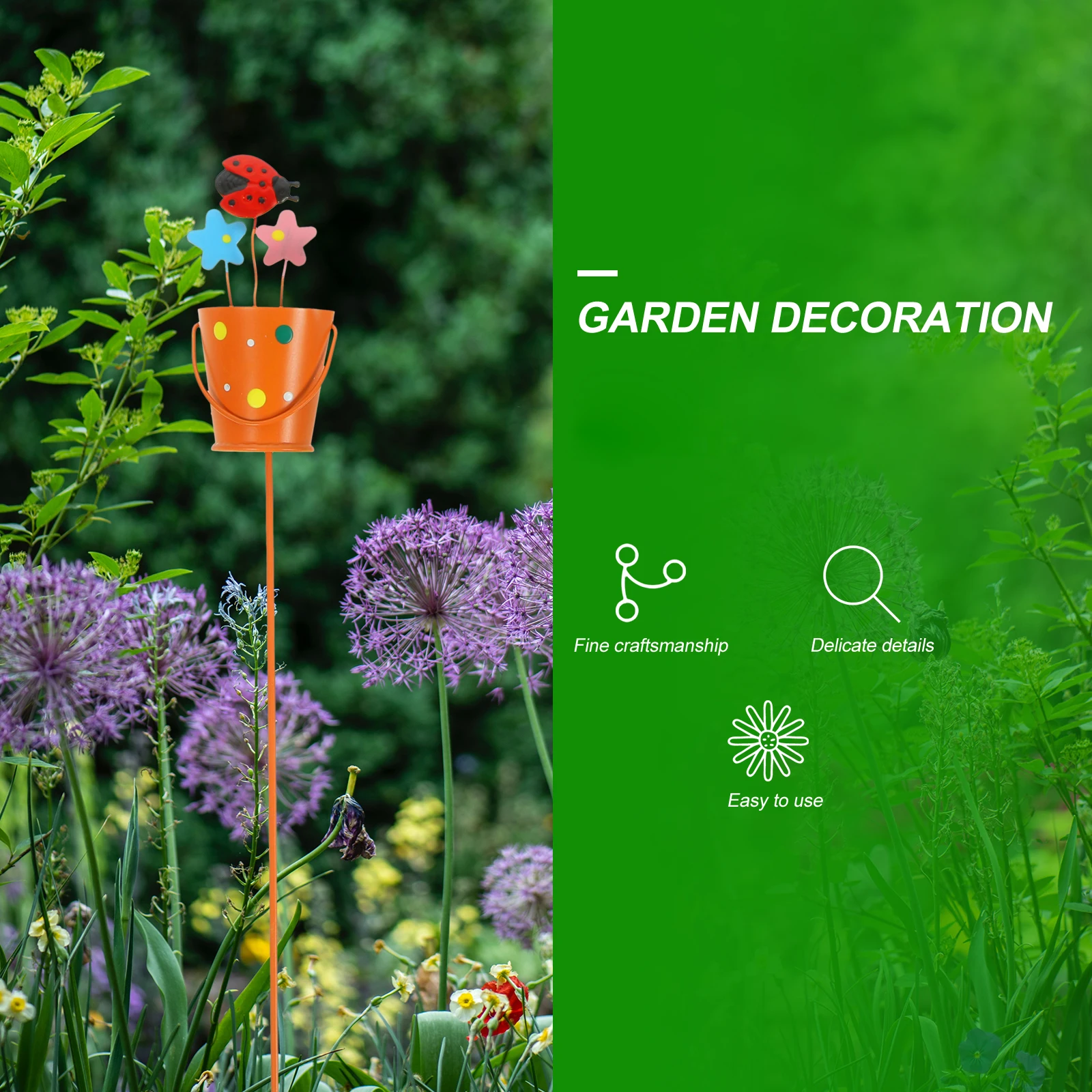 

Metal Flower Holder Outdoor Garden Stakes Decor Yard Lawn Iron Ground Insert Cartoon Design Weather Proof Sturdy Craft Gift
