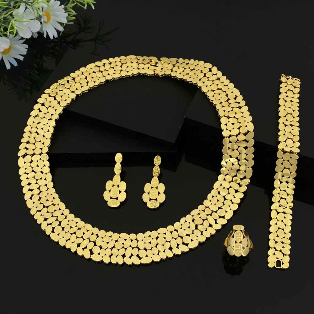 

JRH Luxury Gold Plated Jewelry Sets for Women Elegant Necklace Bracelet Earrings Ring Set for Wedding Party Gift