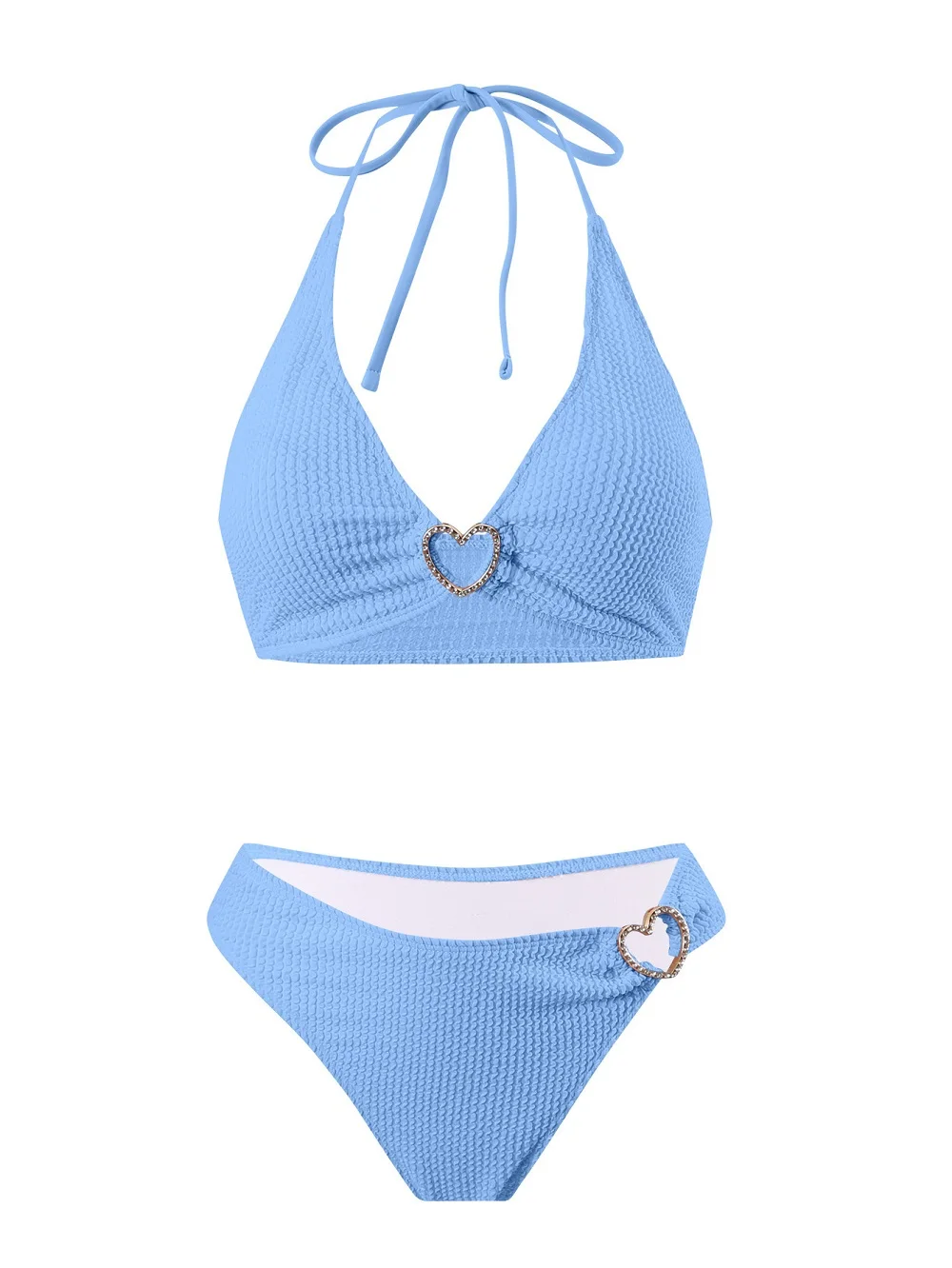 

Women's Heart Rhinestone Bikini Set Halter Textured Swimsuit Two Piece High Waisted Bikini Beach Bathing Suit Sexy Push Up