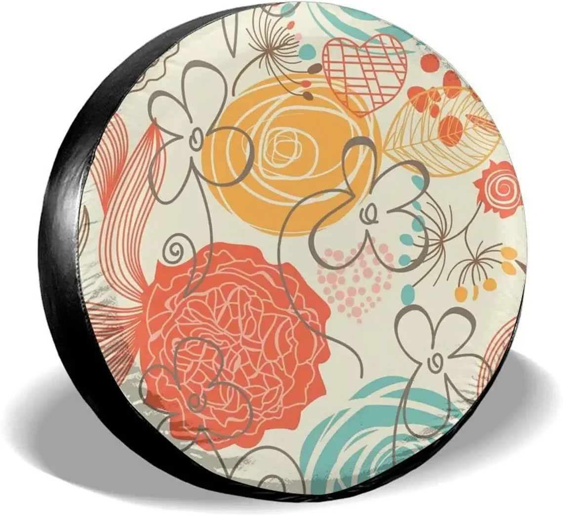 Fall Decor Retro Floral Pattern Spare Tire Covers Cute Car Accessories for Women Rv Tire Covers for Trailers  SUV Truck and