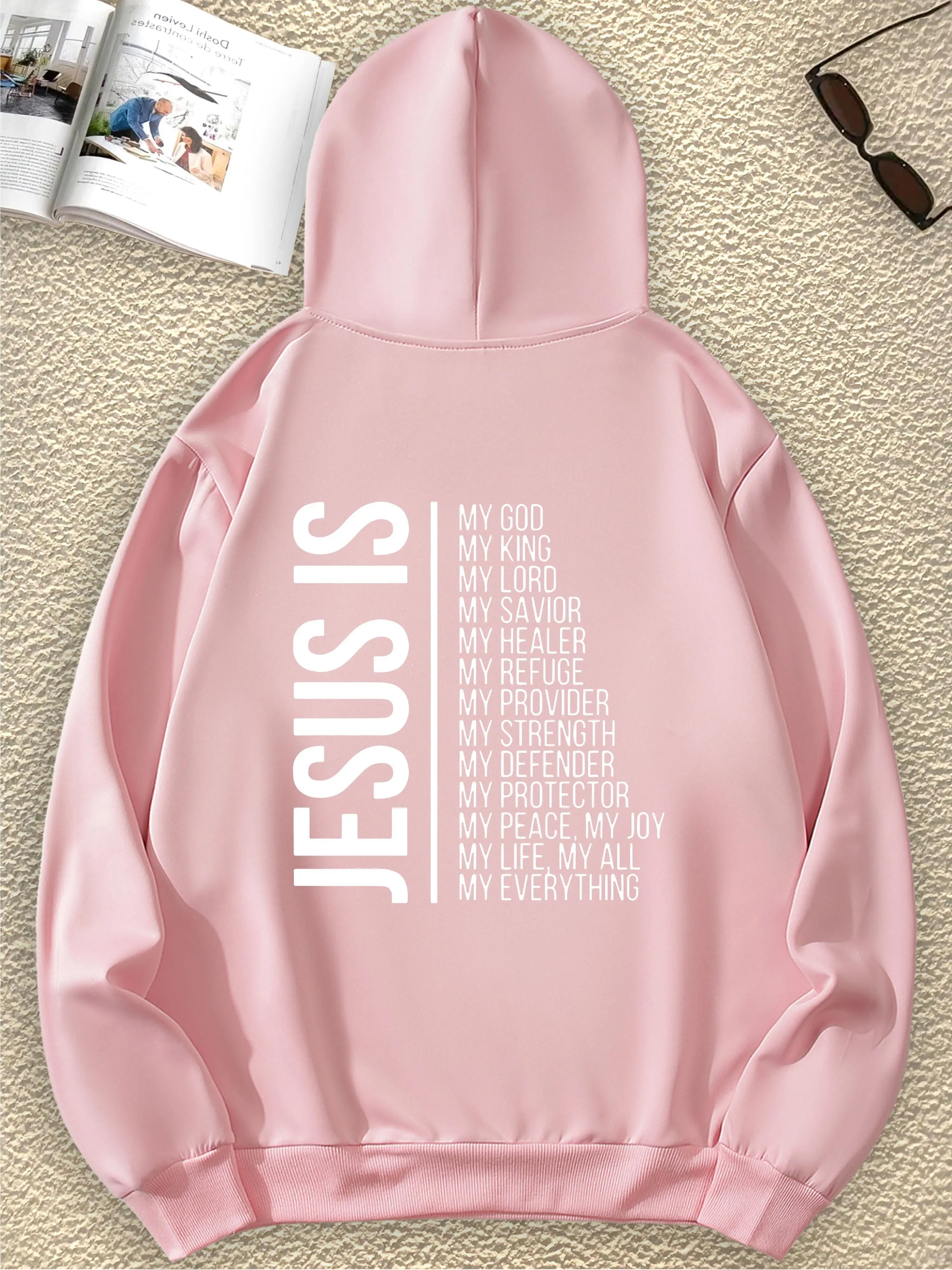 JESUS Fashion Interesting Letter Graphic Print Crew Neck Long Sleeve Pocket Sweatshirt Print Pullover Hoodie For Women Casual