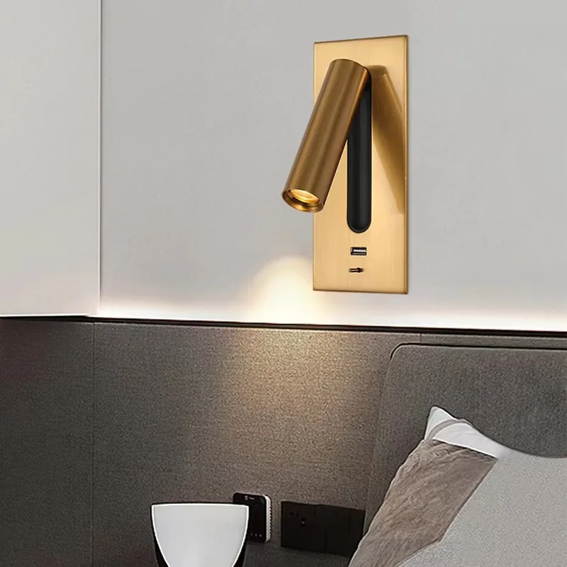 Recessed Rotatable Reading Wall Lamp with USB Port, Minimalist Bedside Spotlight for Hotel Guest Room, Eye Care Wall Light