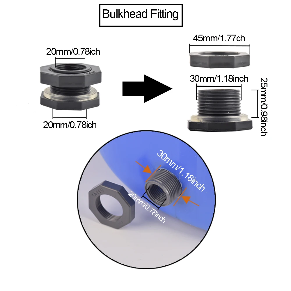 Water Tank Bulkhead Fitting Kit, Hose Outlet Inlet Alloy Faucet Connector Adapter for Aquariums Water Tanks Pools