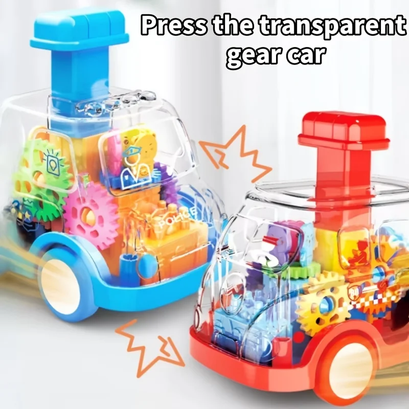 1Pc Cute and Fun Transparent Gear Car, Children's Colorful Press Rebound Toy, Mini Car, Small Gift Toy