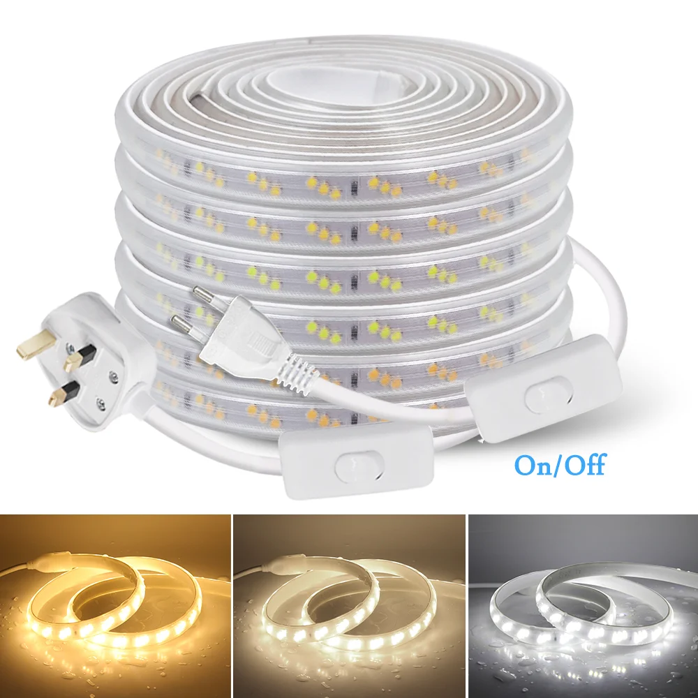 LED Strip Light 220V 2835 Waterproof LED Tape High Brightness 180LEDs/m Flexible Kitchen Outdoor Garden LED Light With Switch