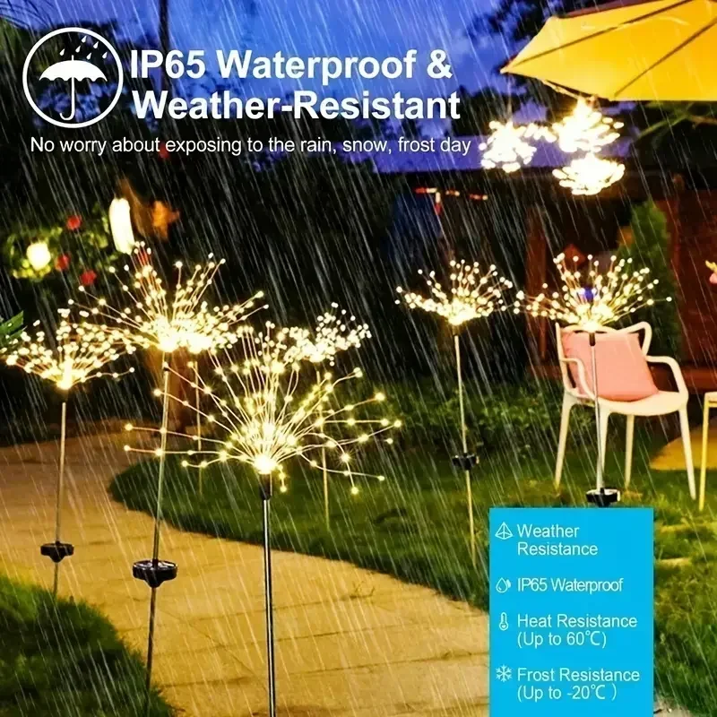 

8-Modes Solar Firework Lights, 200 LEDs - Multicolor, Warm White, IP65, Ideal for Garden, Patio, Walkway, Party, Wedding Decor