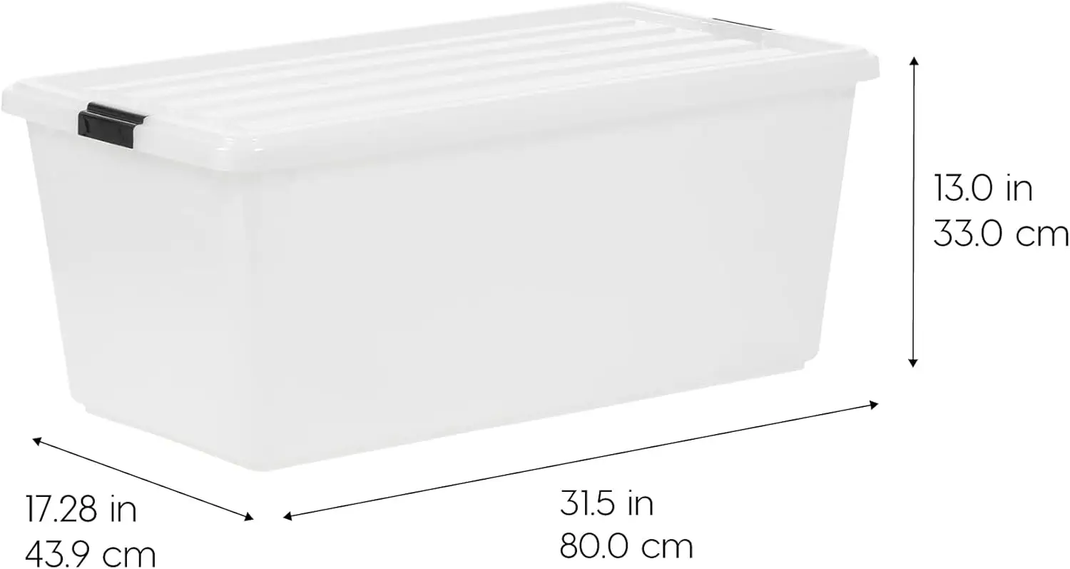 

Штабелируемые пластиковые контейнеры для хранения вещей США 91-Qt с крышками, 4 упаковки — не содержит BPA, решение для сдержанной организации, защелки, прочный