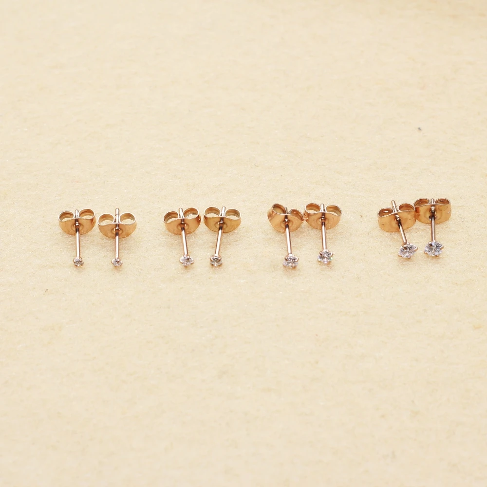 Sumper Mini 1.5MM 2MM 3MM Zircons Stud Earrings Rose-Gold Plated With Stainless Steel For Men And Women