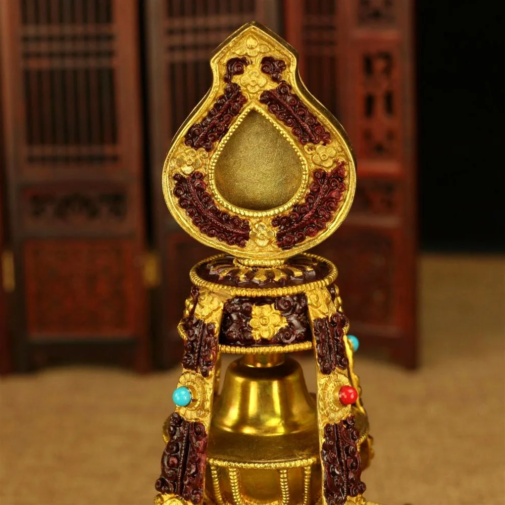 Exquisite Tibetan Tantric Supplies Nepal Craftsmanship Carving Pottery Top Pot Pure Copper Gilded Longevity Vase