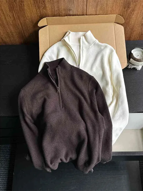 

Мужской трикотажный джемпер Cleanfit с воротником-стойкой на молнии, модный, универсальный, повседневный, свободного кроя, однотонный