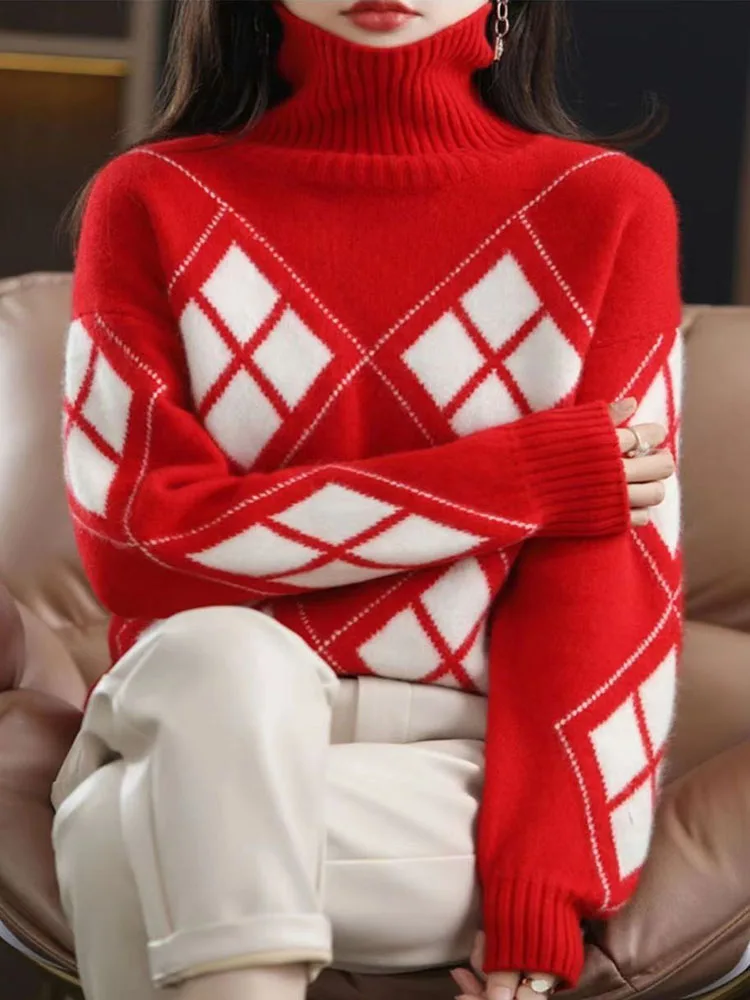 Turtleneck Pullover Sweater Women Outer Wear New Autumn Winter Fluffy Sweater Fashion Loose Long Sleeve Warm Sweater Base Shirt