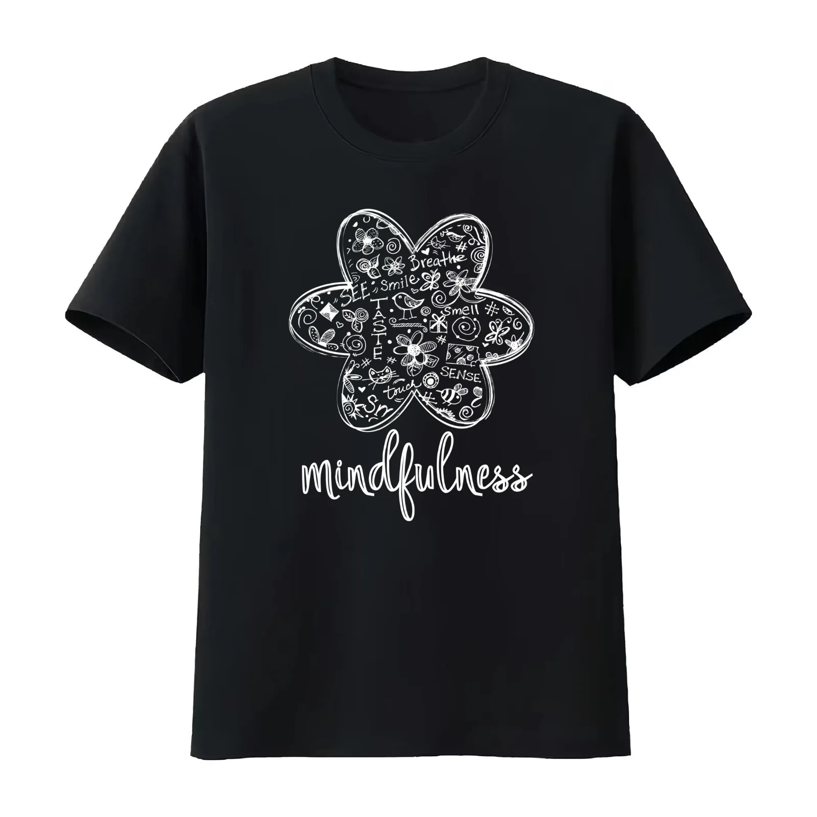 Mindfulness T-Shirt Summer Casual Cotton Tee Oversized Streetwear Tops Vintage Graphic Print Loose Fit Short Sleeve