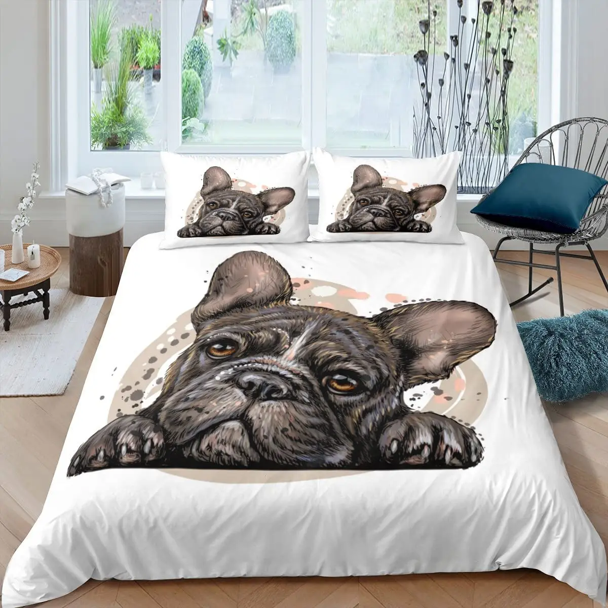 

Bulldog Duvet Cover French Bulldogs Bedding Set Twin Chocolate Puppy Pet Doggy Animal Quilt Cover For Dog Lover Gifts