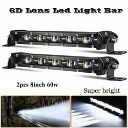 Barra de luz LED de trabajo con lente 6D de 8 pulgadas, luces antiniebla de conducción automática para camiones todoterreno 4x4, SUV, ATV, 4WD, 12V, 24V, 60W