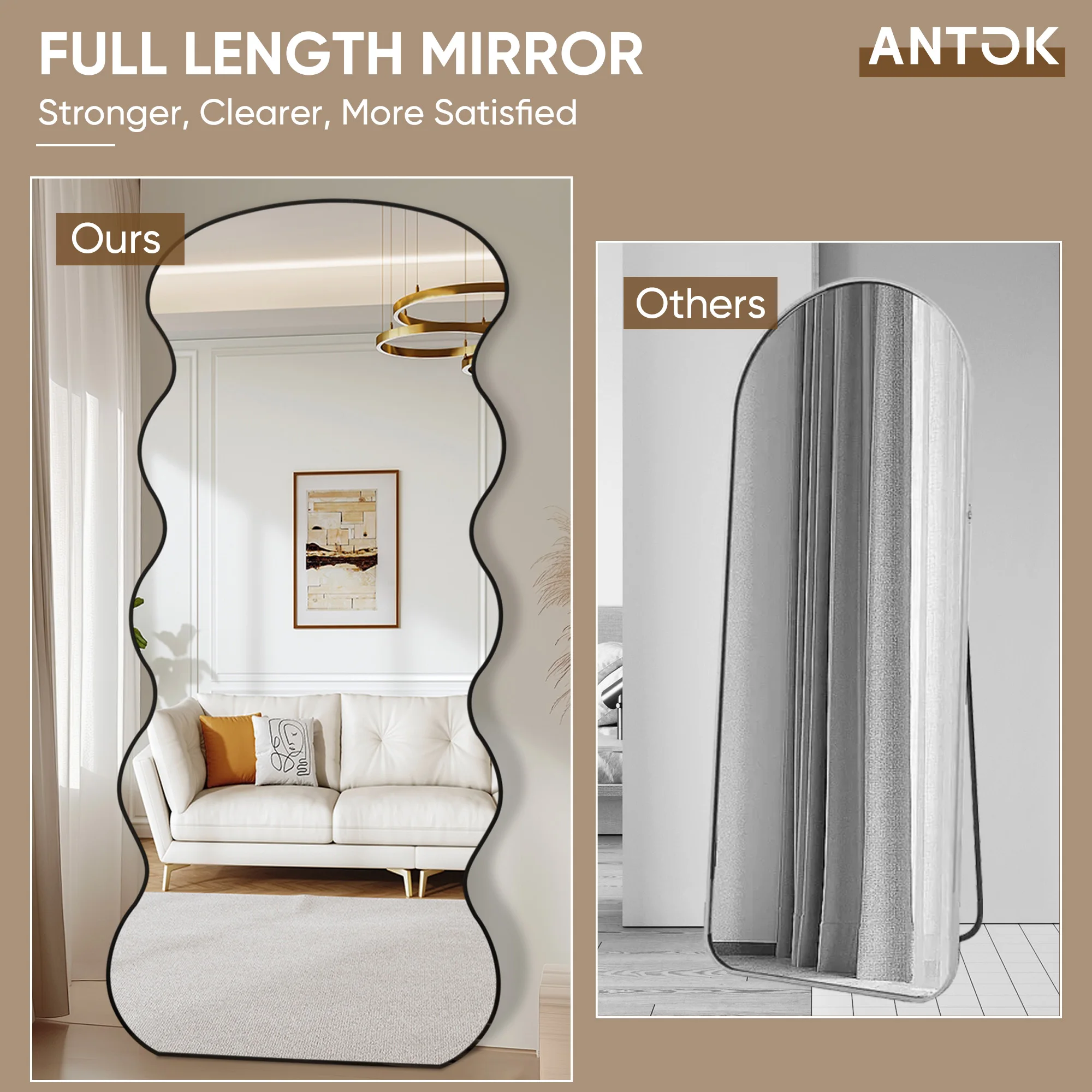 Antok Full Length Mirror, 76"x34" Wavy Mirror Full Length with Stand for Bedroom, Living Room Cloakroom view 5
