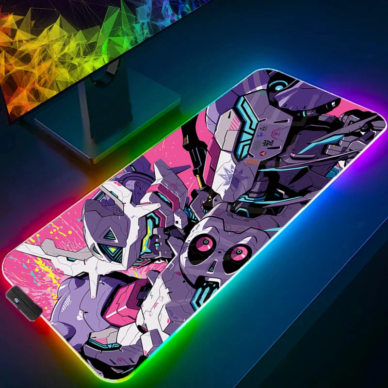 

Backlight XXL Rubber Large PC Mousepad RGB Mechanical Warrior Gundam Gamer Gaming Mouse Pads LED Desk Keyboard Mat Computer Mat