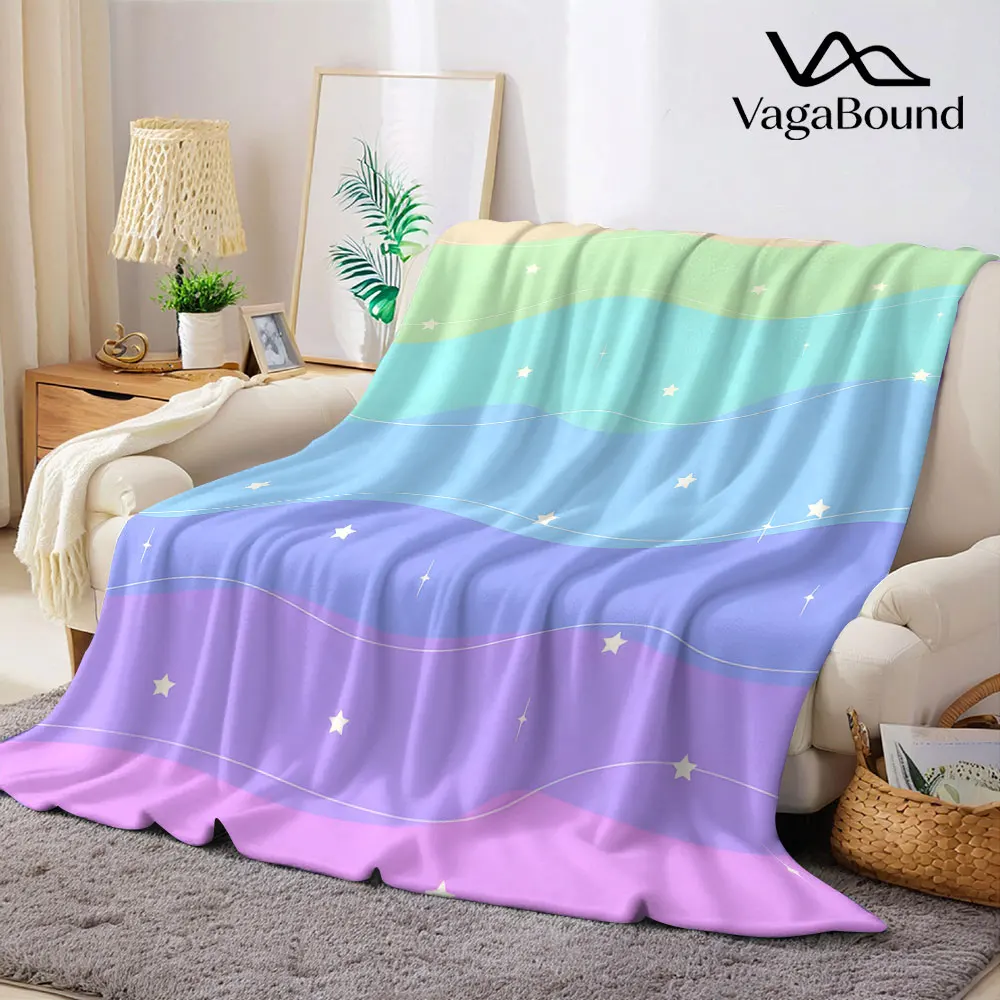 Pastel Star Wave Flannel Blanket Warm Soft Halloween Christmas Decorative Couch Warm Cozy All-Season Gift