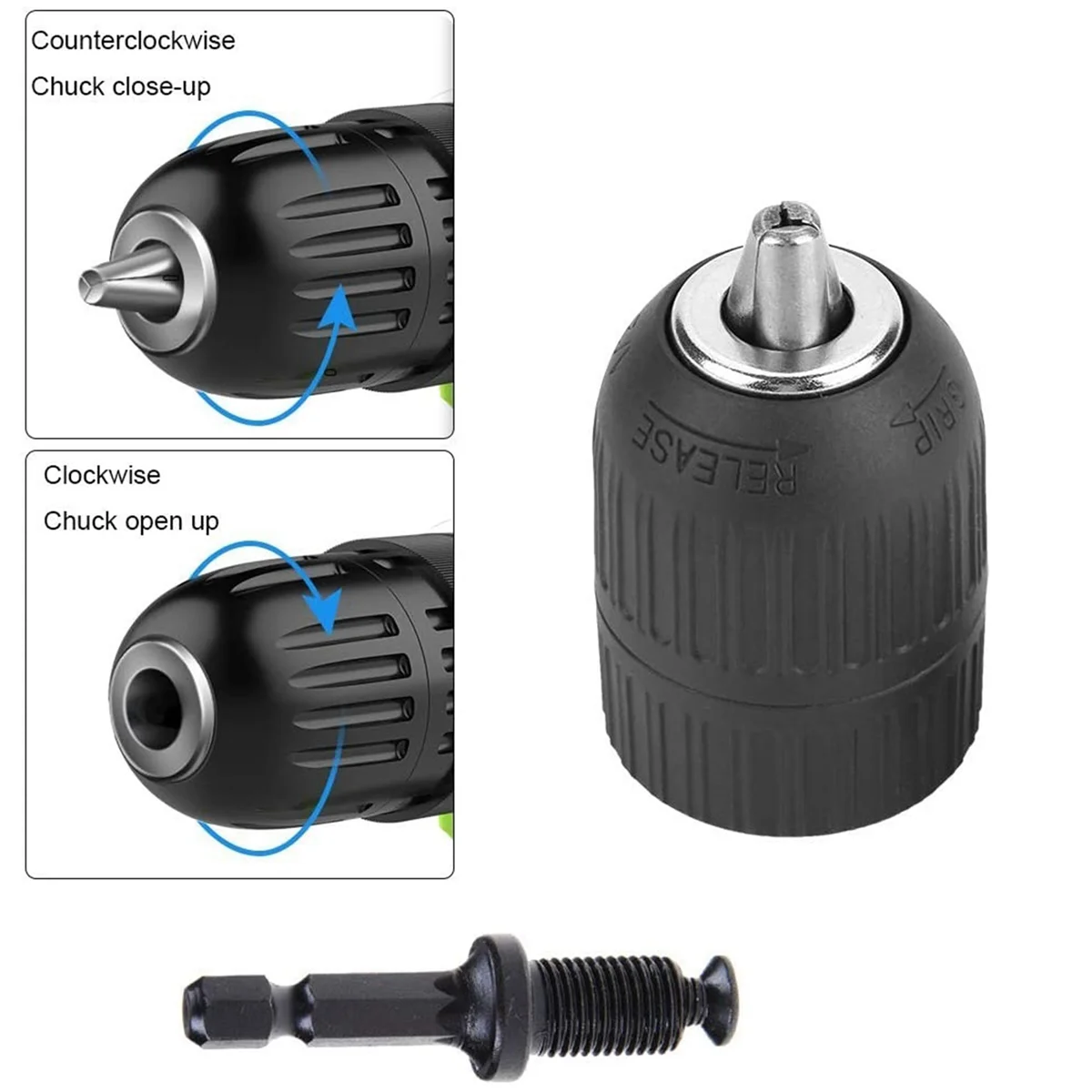 2 Pieces of Hand-Tight Chuck Set Adapter Heavy Duty 10mm Keyless Drill Chuck with Adapter Hardware Tools