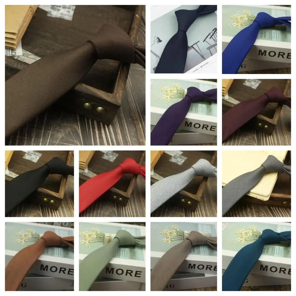Einfarbige Krawatte aus Baumwolle, Retro-Farbe, elegante Herrenkrawatte, Bekleidungszubehör, verstellbare Business-Anzug-Accessoires – Detail 1
