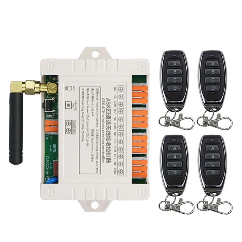 Smart Multiple DC 12V 24V 36V 10A 433 MHz 4CH 4 CH 4 Channel Wireless Relay RF Remote Control Switch Receiver Metal Transmitter