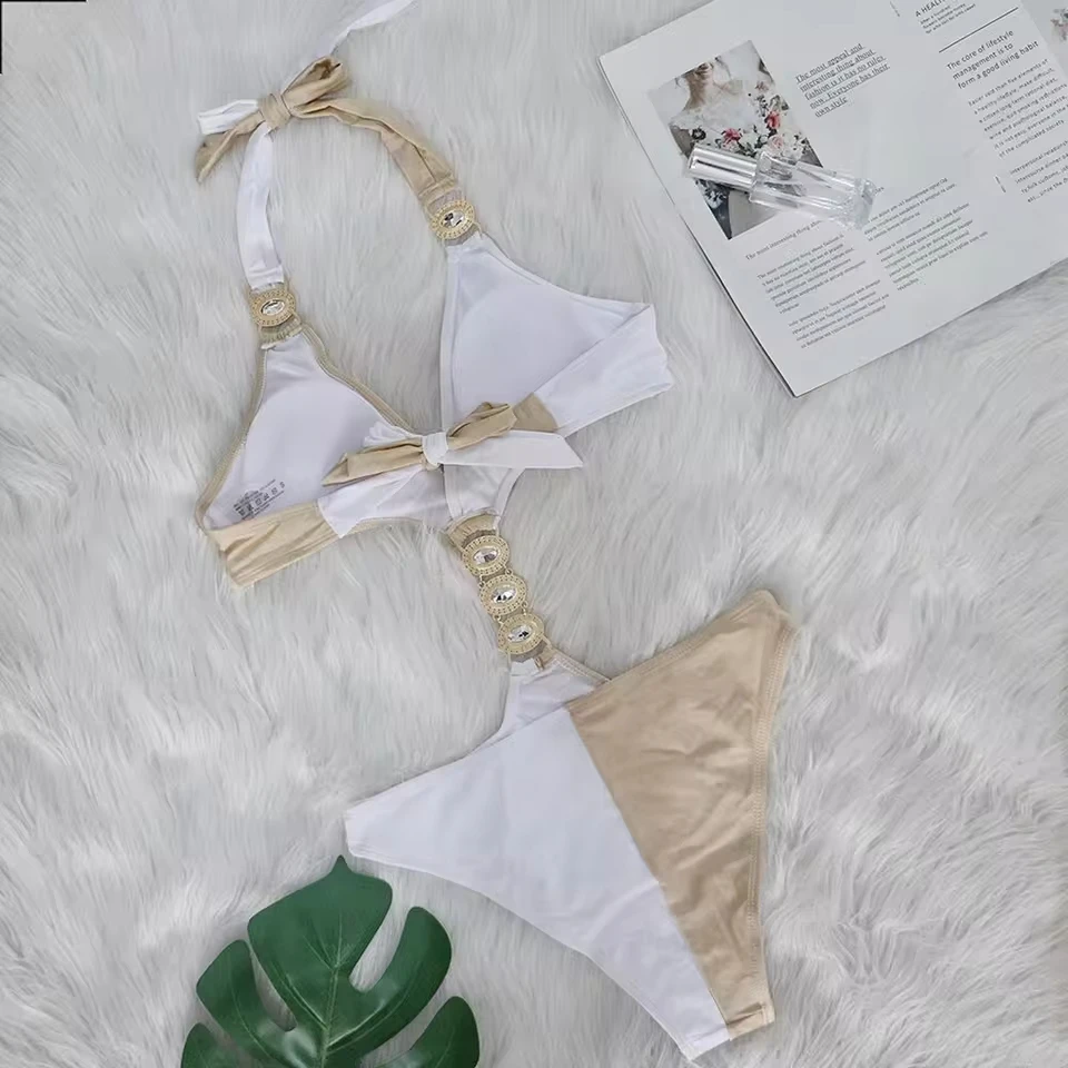 Women'S Sexy Crystal Bikini Patchwork Beach Vacation Swimsuit Women Solid Push Up Swimwear Women'S Bikinis And Tankinis