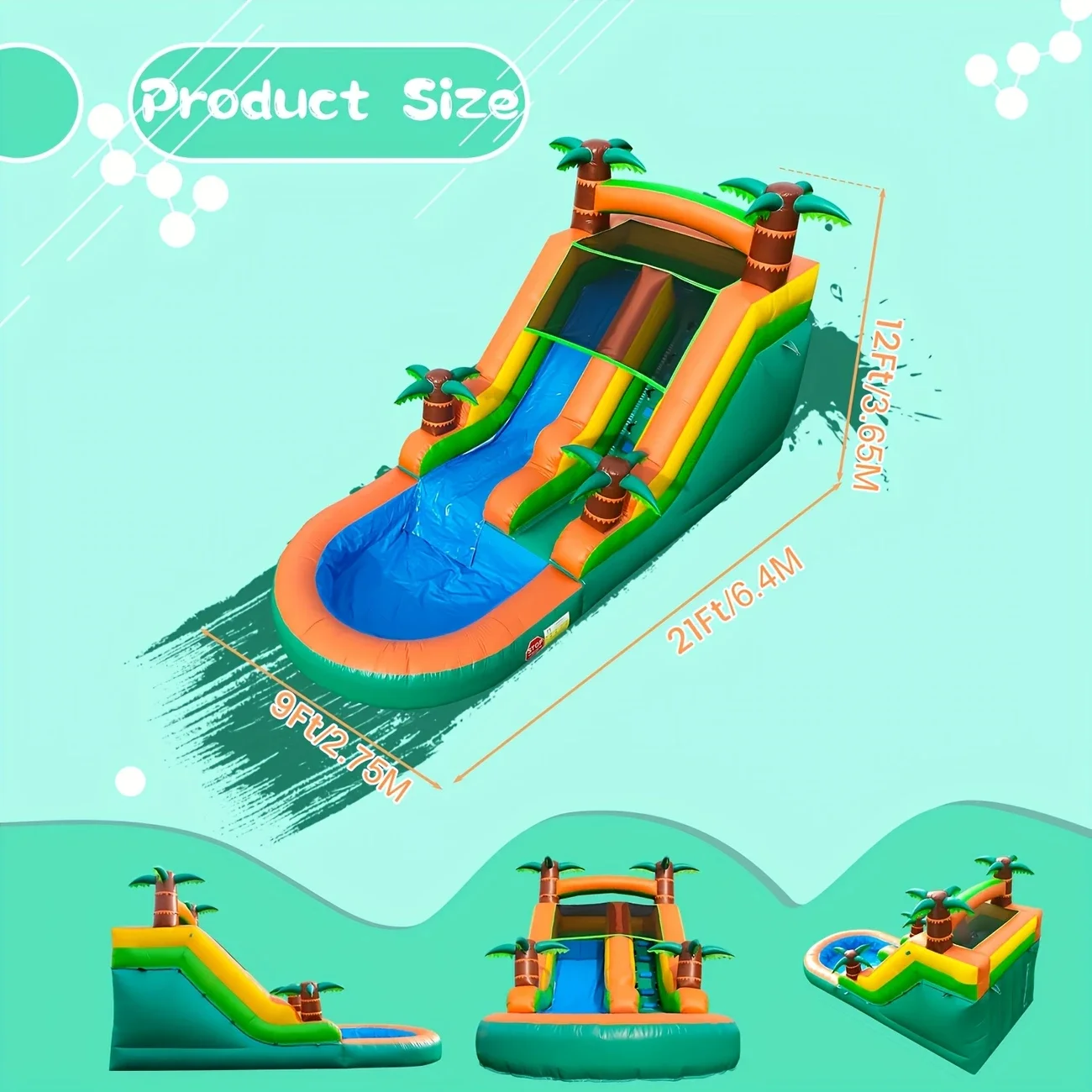 Scivolo d'acqua gonfiabile commerciale con palma in stock con piscina e pozzo per parchi per bambini adulti e divertimento in acqua all'aperto 20FT-6m