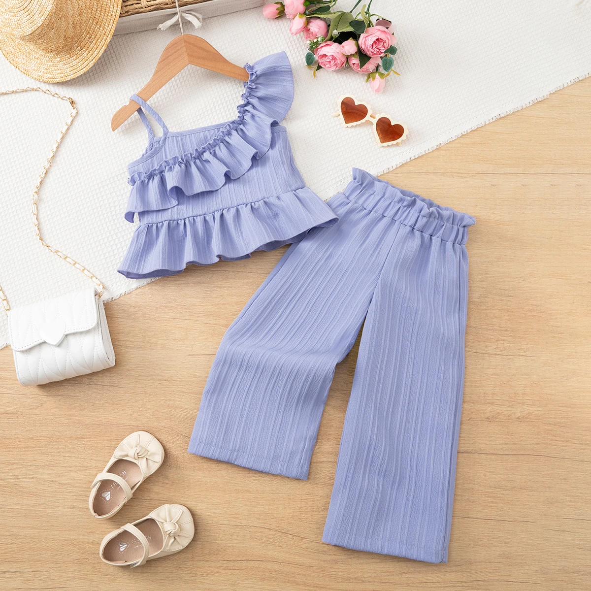 conjunto-de-verao-para-meninas-alca-de-ombro-com-babados-cintura-elastica-calca-de-perna-larga-conjunto-de-2-pecas
