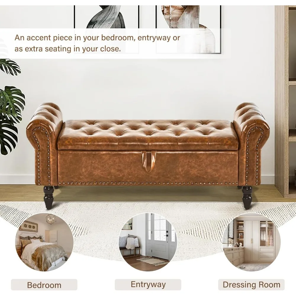 مسند تخزين لغرفة النوم مع تنجيد من الجلد الصناعي، نهاية مقعد السرير لغرفة المعيشة وغرف النوم #5