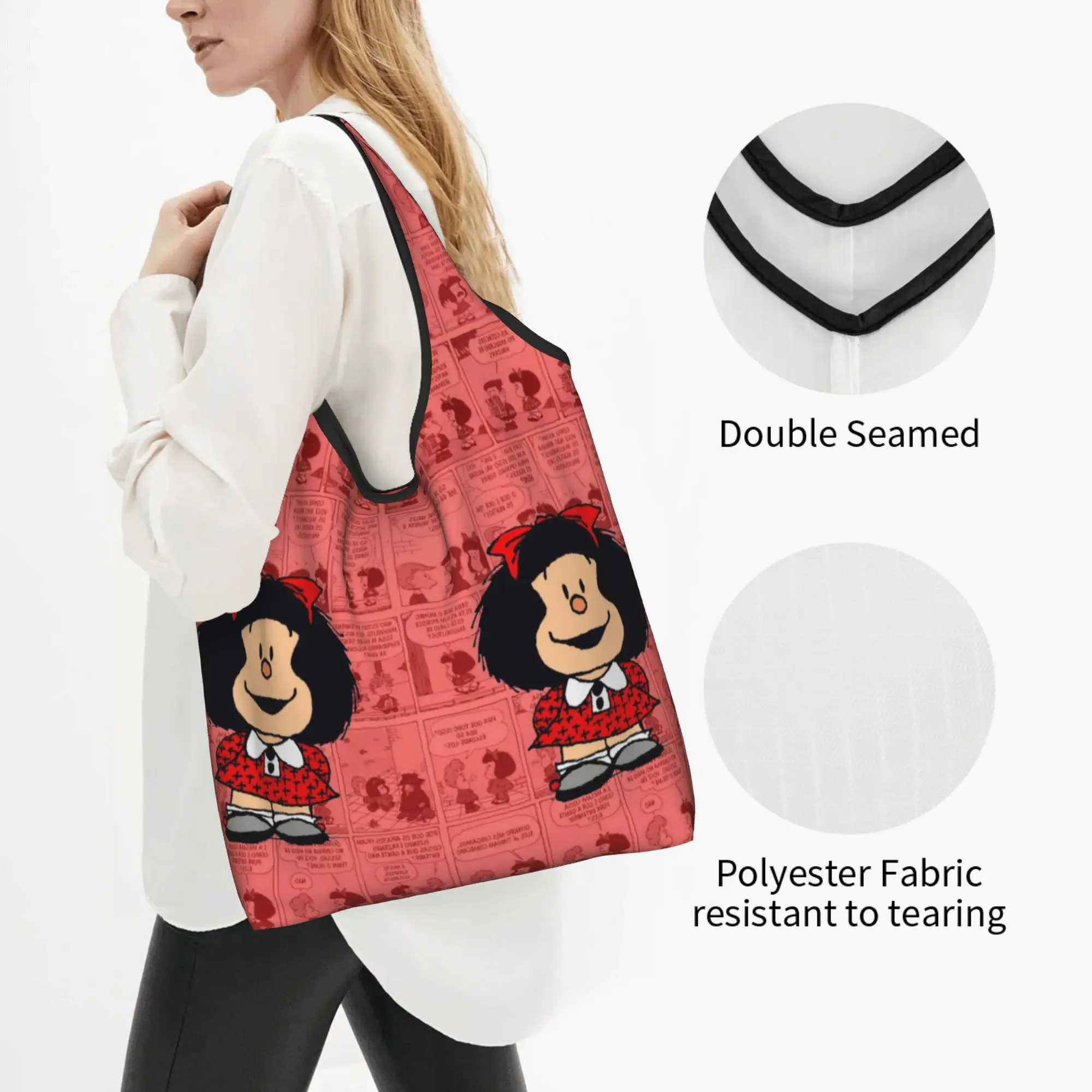 Reusable M-Mafaldas Manga Comics Shopping Bag Women Tote Bag Portable  Groceries Shopper Bags