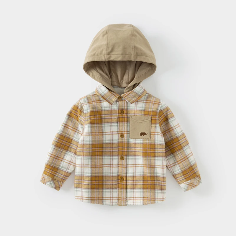 Dave Bella Children's Autumn Winter Plaid Long Sleeved Shirt Cotton College Style Thickened Shirt Boys Girls Coat DB4243081