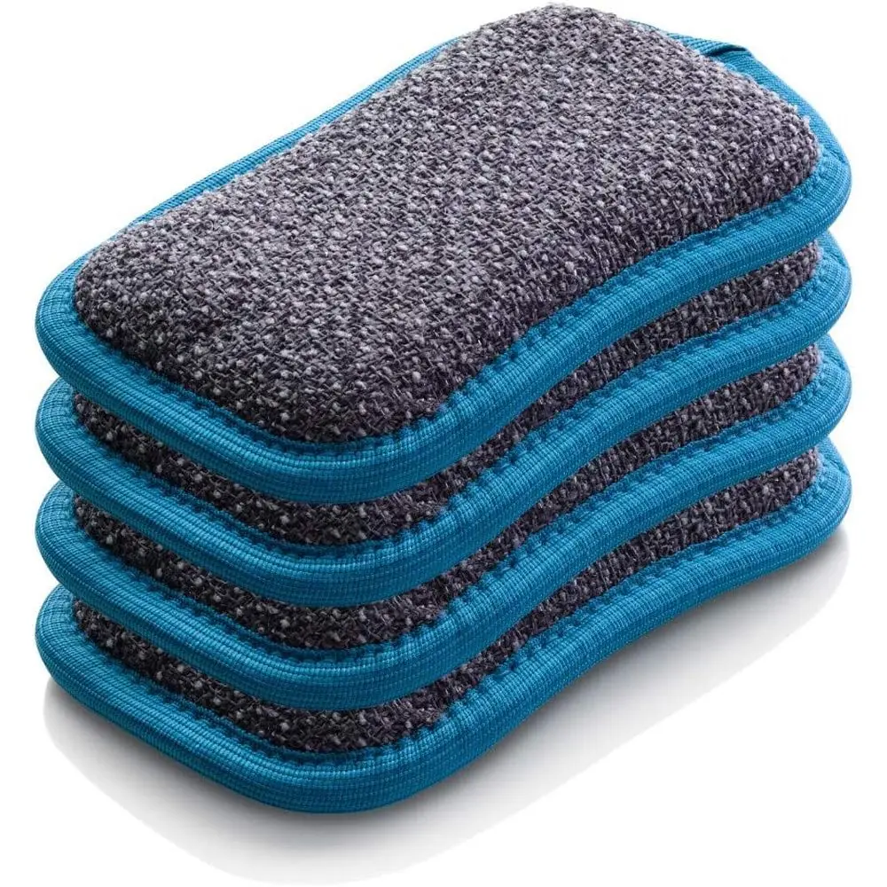 

Multi-Purpose Microfiber Scrub Pads - 4 Pack, Reusable Kitchen Sponges for Cleaning Dishes & Sinks, Non-Scratch, Washable