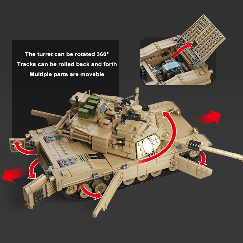 1463PCS 2in1 Military M1A2 Tactical Tank Tracked Hummer Car Building Blocks with 6 Soldier Figure Bricks Toys Gifts For Boy Kids