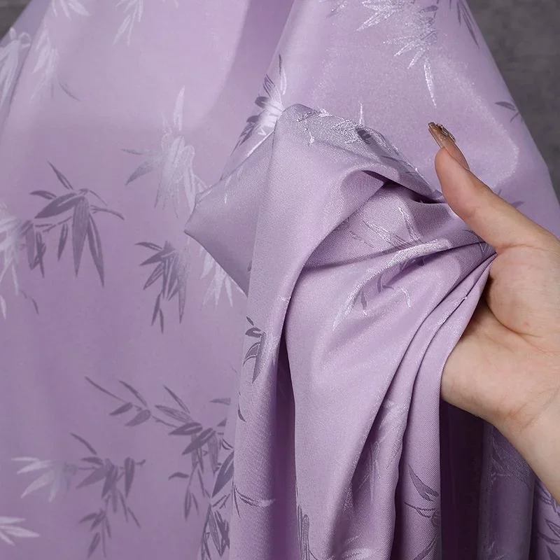 Bamboo Leaf Jacquard Satin Fabric Soft Shiny Material for Elegant Style Long Dresses Gowns and Custom Clothing Garment Fabrics