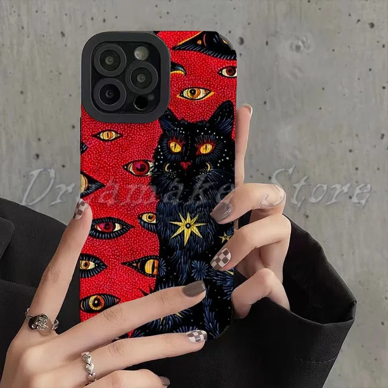 Red Evil Eyes Cat Phone Case for Iphone 11 Pro Max Iphone 16 Pro Max Iphone 13 Pro Max Iphone 14 Pro Max Iphone 15 Pro Max Case