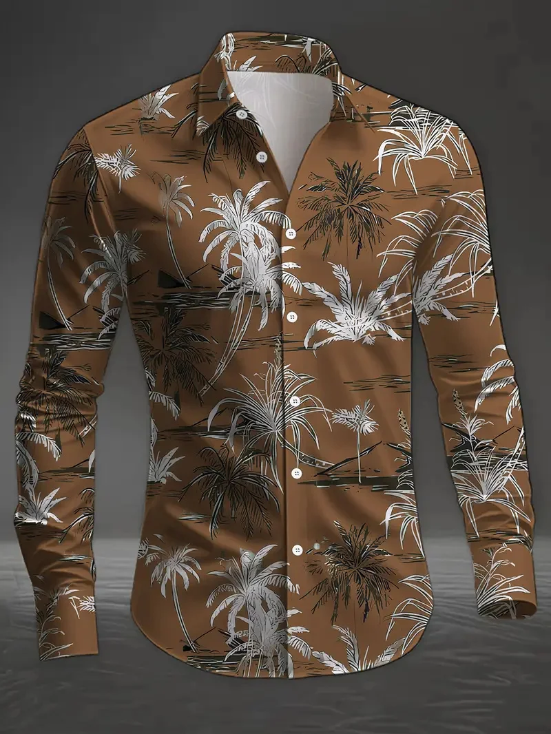 

New Men's Vintage Long Sleeve Fashion Classic Shirt Casual Lapel Button Shirt Men's Ethnic Style Printed Shirt
