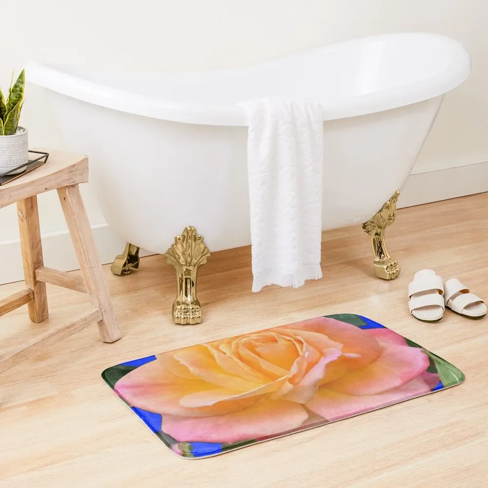 

GORGOUS APRICOT ROSE MODERN BLUE ART Bath Mat Bathroom Accessories Sets Non-Slip Bathtub Anti-Slip Carpet Mat