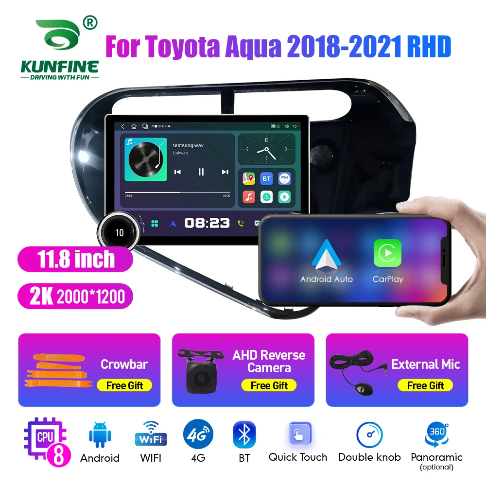 11.8 Inch 2K Double Knobs 2 Din Car Radio For Honda Aqua 2018-2021 Car Radio DVD Multimedia Video Player Android Auto Carplay