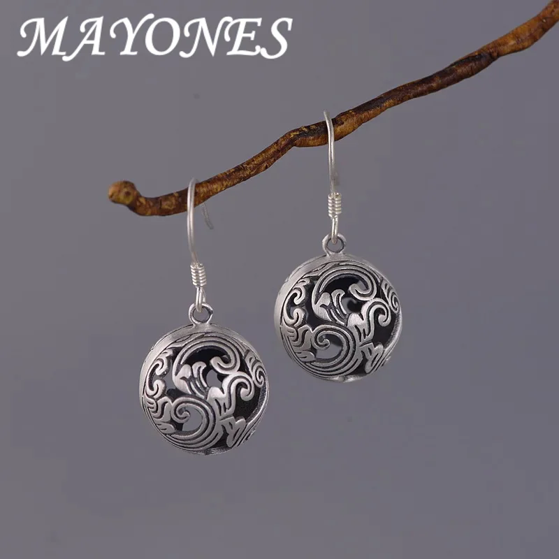 MAYONES Authentic 925 Silver Spray Hollow Beaded Drop Earrings For Women Vintage Small Balls Hanging Earrings Engagement Jewelry