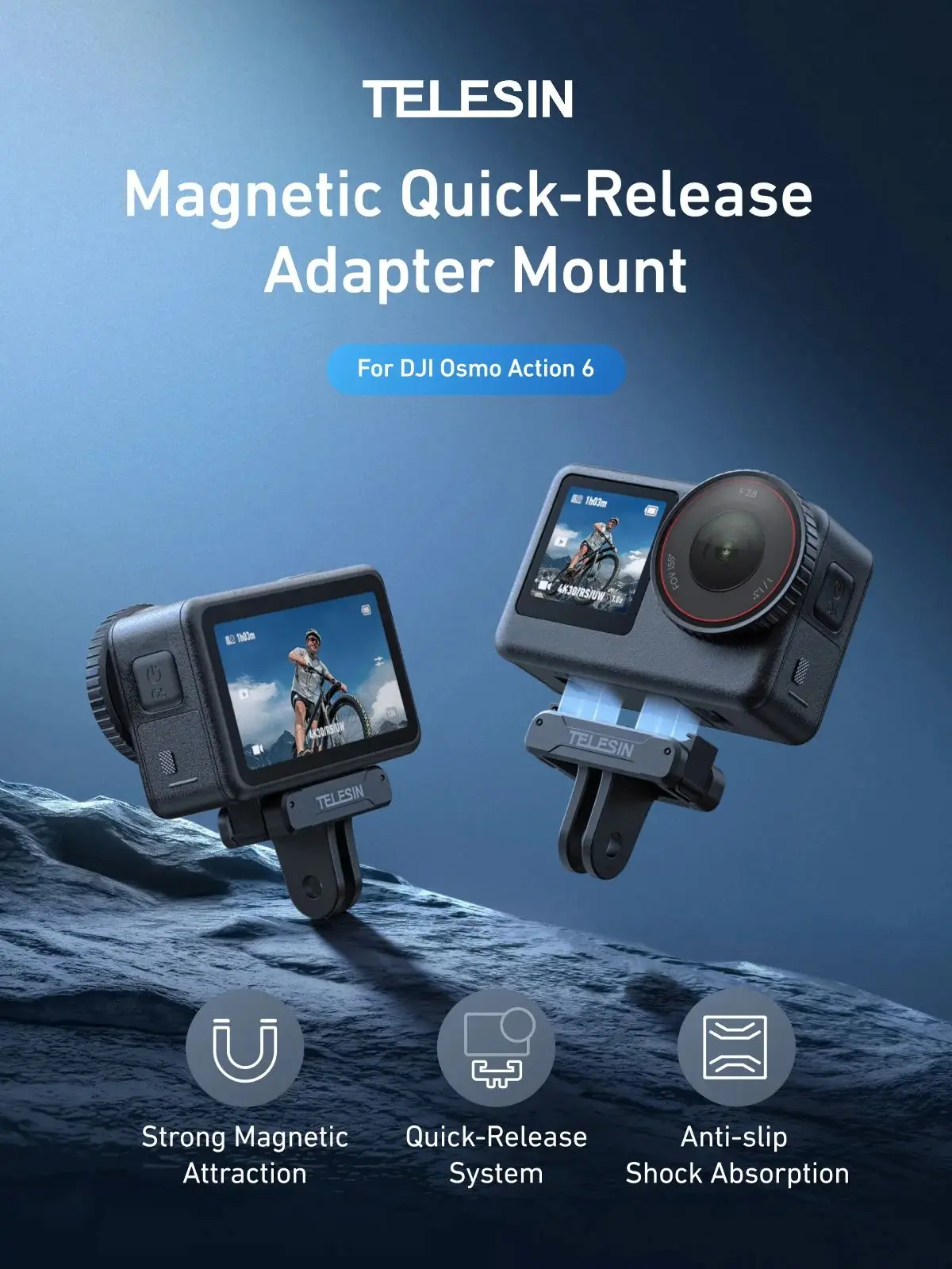 TELESIN Adapter Magnetyczny z Dwoma Szponami do DJI OSMO Action 6, Szybkozłączka, Akcesoria, Interfejs Dwóch Szponów — zdjęcie produktu 7