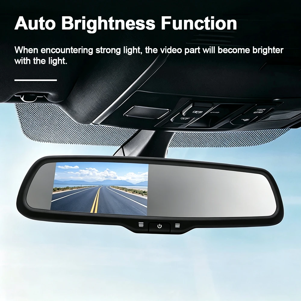Carsanbo 4.3 Inch TFT LCD Display Car Rearview Mirror with 2CH Video Input Auto Change Screen Brightness 16:9 480*272 500cd/m2