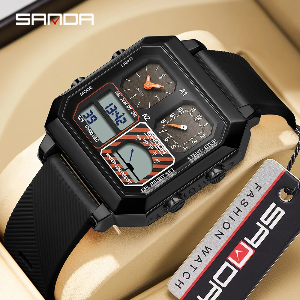 

SANDA 6210, мужские электронные часы, умные спортивные часы на открытом воздухе, многофункциональные водонепроницаемые светодиодные часы с календарем, мужские электронные часы