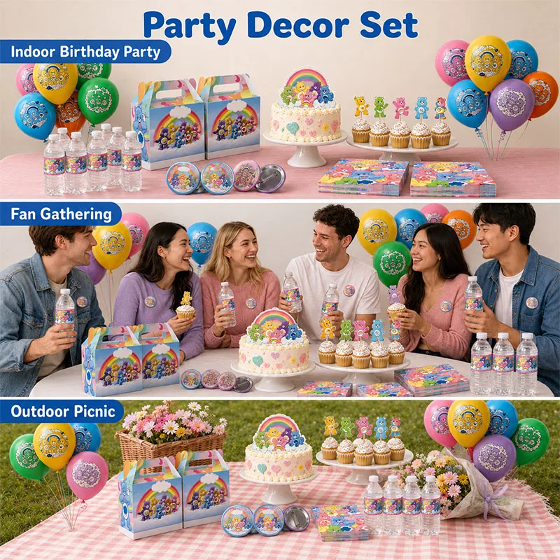 Care Bear Colorful Bear Birthday Party Supplies Plate Honeycomb Flag Background Balloon Set For Festival Celebration Table Decor view 4