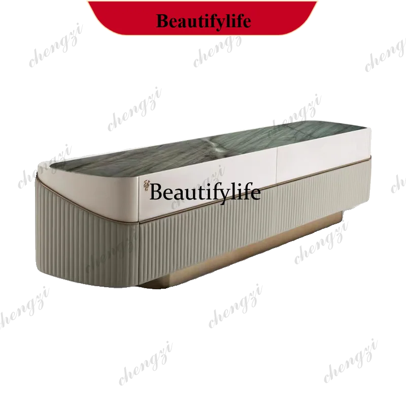 P182 Light luxury designer natural marble TV cabinet Modern living room Home locker