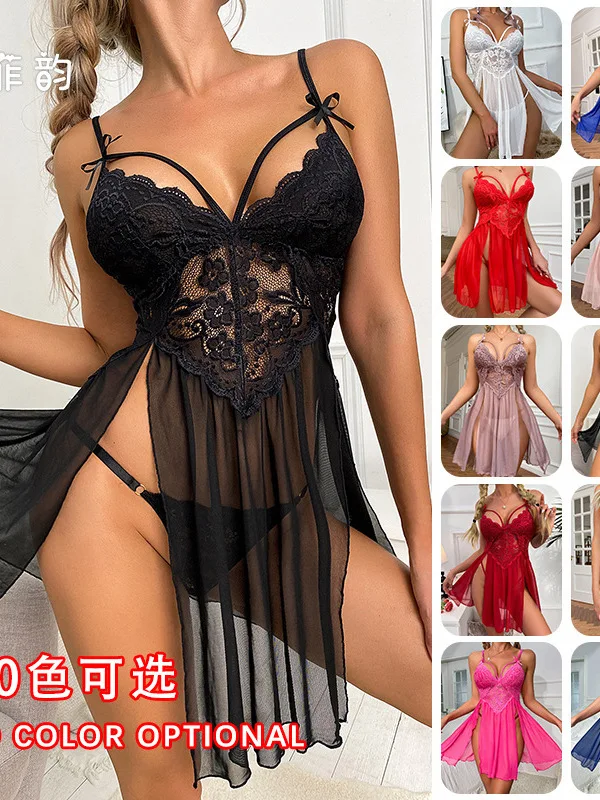 Sexy Lingerie Sexy gauze perspective pajamas lace embroidery suspender nightdress women's home clothes 311 ZUP0