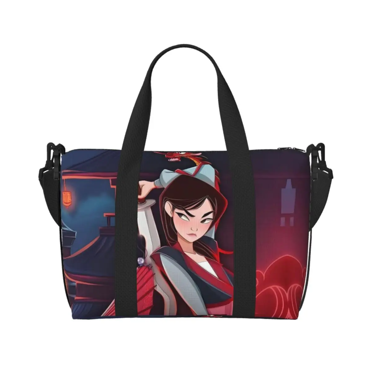 

Custom Mulan Tote Bag Women Large Capacity Brave Hero Cute Princess Pattern Gym Beach Shoulder Travel Bag
