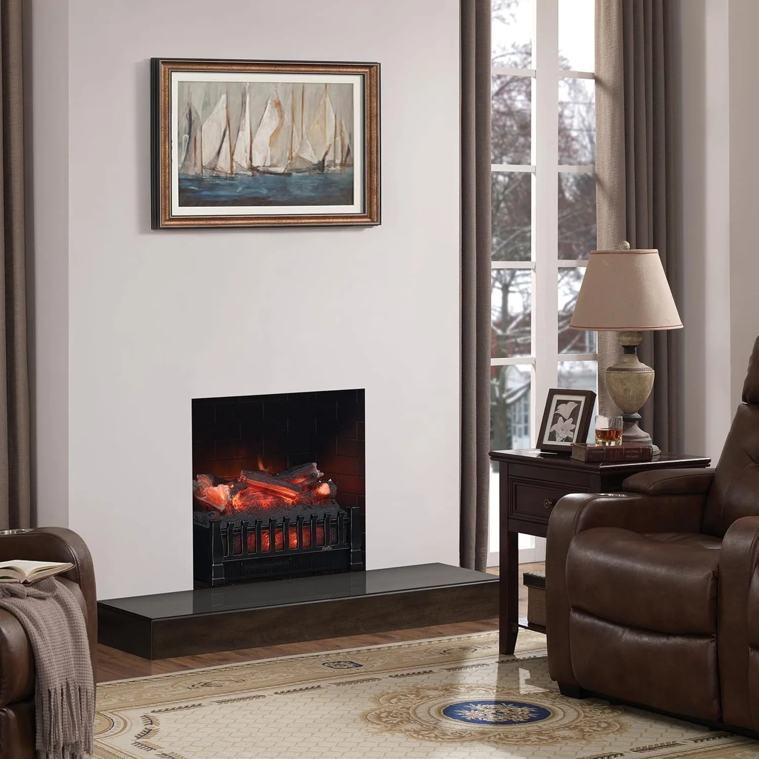 مجموعة سجل كهربائي duraflame بسخان 400 قدم مربع، يتم إدخال سجلات صناعية مع لهب نابض بالحياة للمواقد الموجودة، يتضمن جهاز التحكم عن بعد