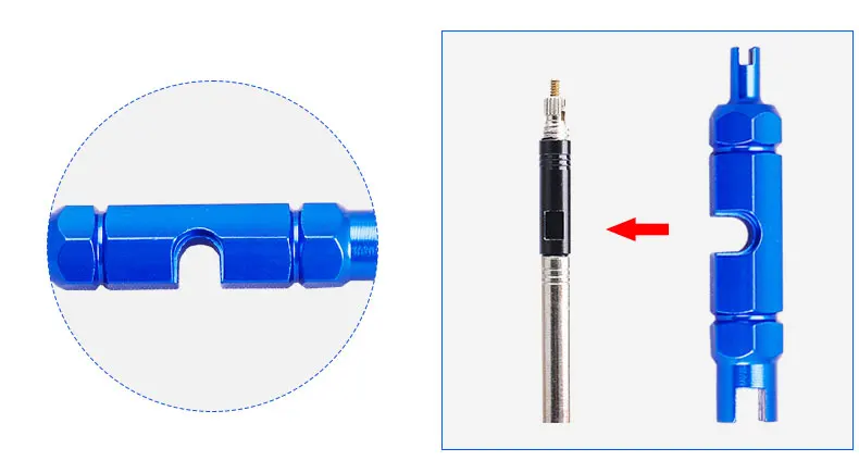 Fahrradventilwerkzeug Schrader Presta Kernschlüssel A/V Nipper Spanner F/V Extender Überholung Installation Service Eloxiertes Alaun. Legierung – Detail 14