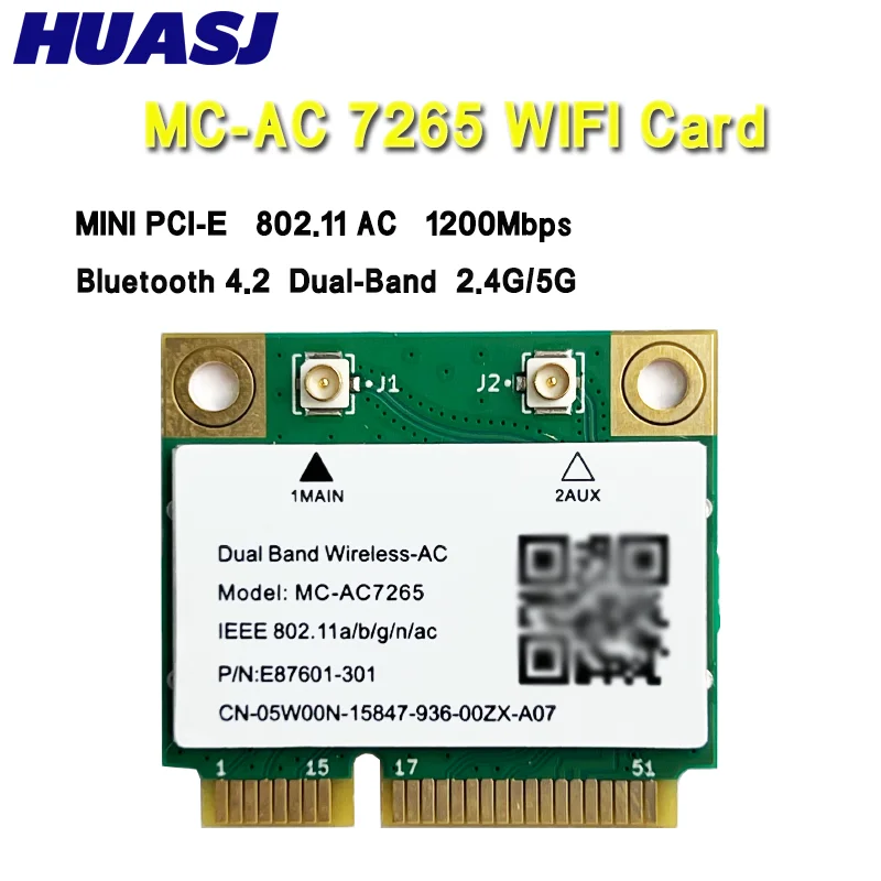 

MC-AC7265 Wireless Network Card 7265 802.11ac 2.4G 5Ghz 1200Mbps Bluetooth 4.2 Mini PCI-E Wifi Card for Laptop 7260HMW