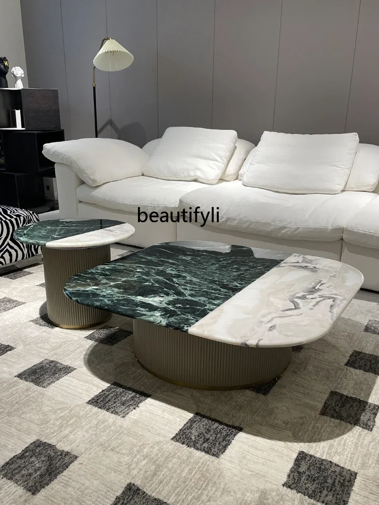

zqxItalian Natural Marble round Coffee Table Living Room Home Small Apartment Light Luxury Color Matching High-End