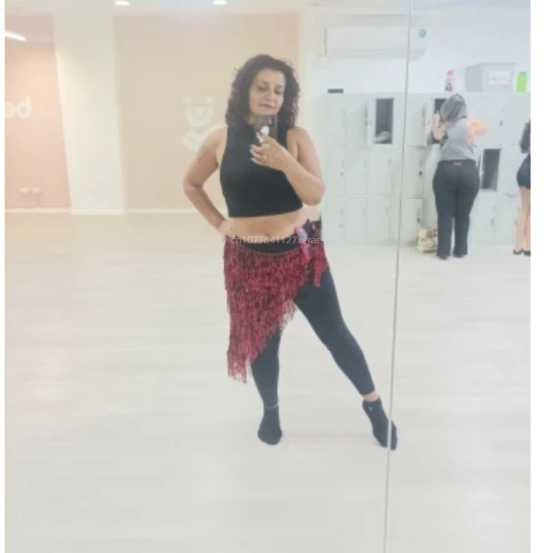Новая тренировочная одежда для танца живота с цепочкой на талии и набедренным шарфом, юбкой с запахом и блестящей одеждой для выступлений с поясным шарфом